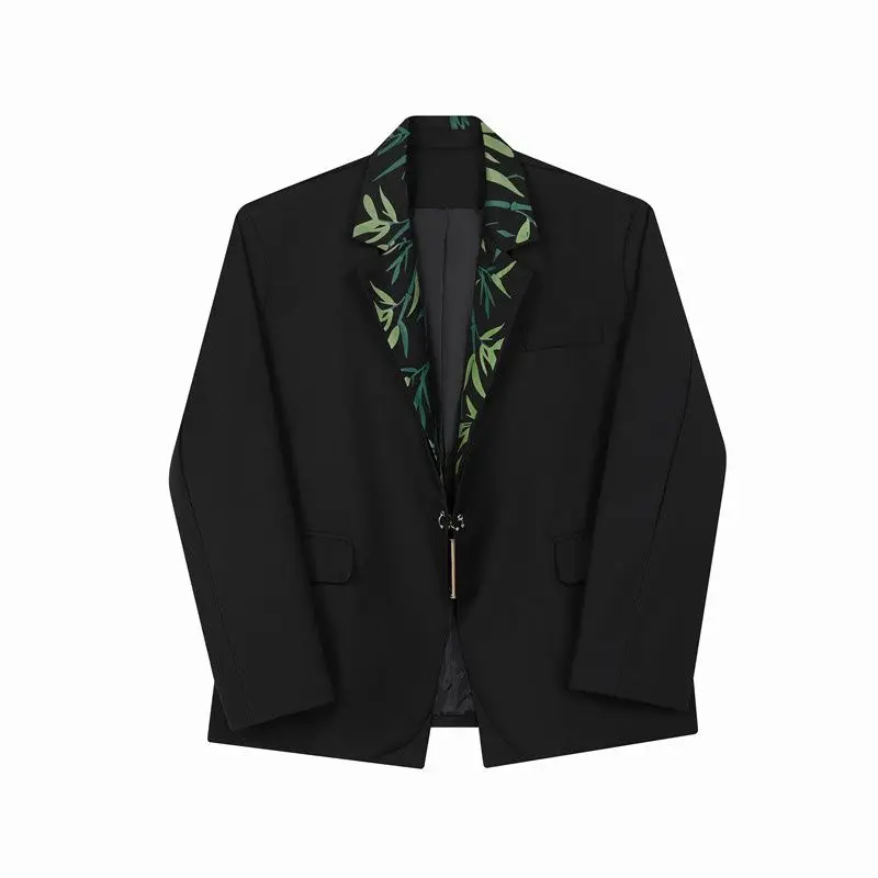 4-B1  2023 autumn new style new Chinese style suit green bamboo print design rendy brand handsome personality suit jacket men