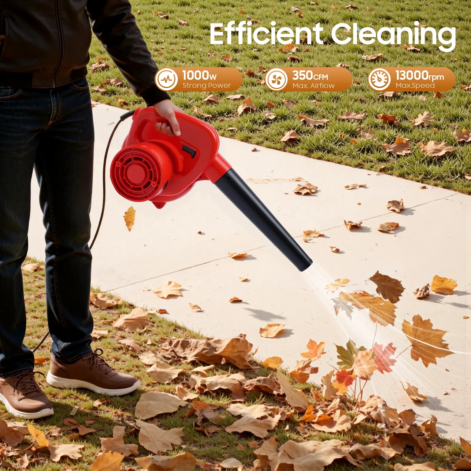 1000W 110V Electric Leaf Blower, Portable Electric Air Blower, Handheld Blower for Blowing Leaf, Garden, Computer Host Cleaning