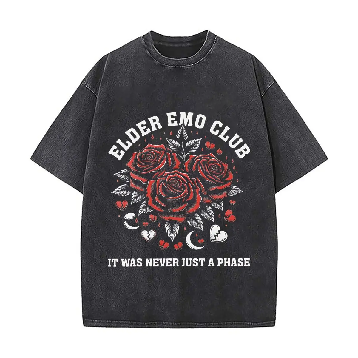Vintage Elder Emo Club Rose Heart Print Distressed Vintage Oversized Streetwear Tops for Coffee Dates