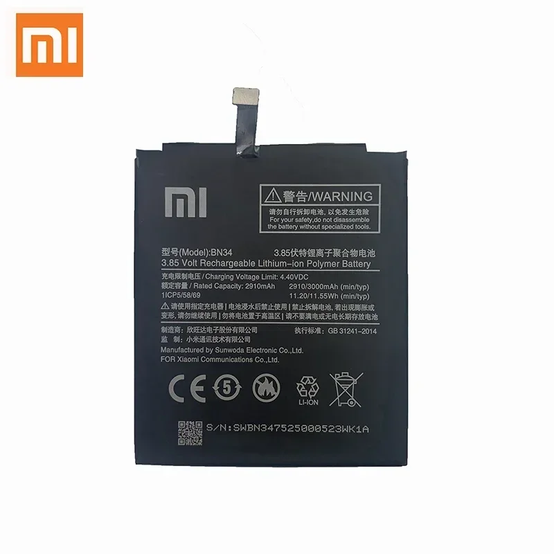 Original Phone Battery BN34 For Xiaomi Redmi 5A 5.0