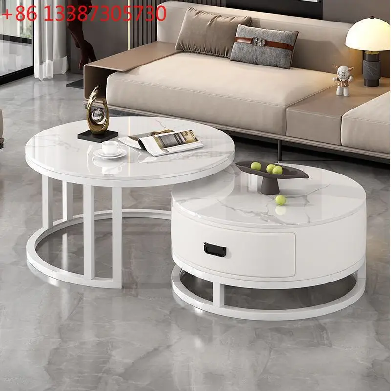 

Minimalist style coffee table round rock slab advanced tea table household small apartment living room modern