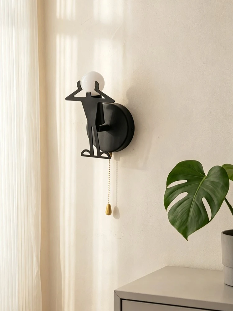 Nordic Creative LED Wall Lamp Iron Wall Sconce with Switch E14 Little Man Robot Wall Light for Corridor Hallway Bedside Bedroom