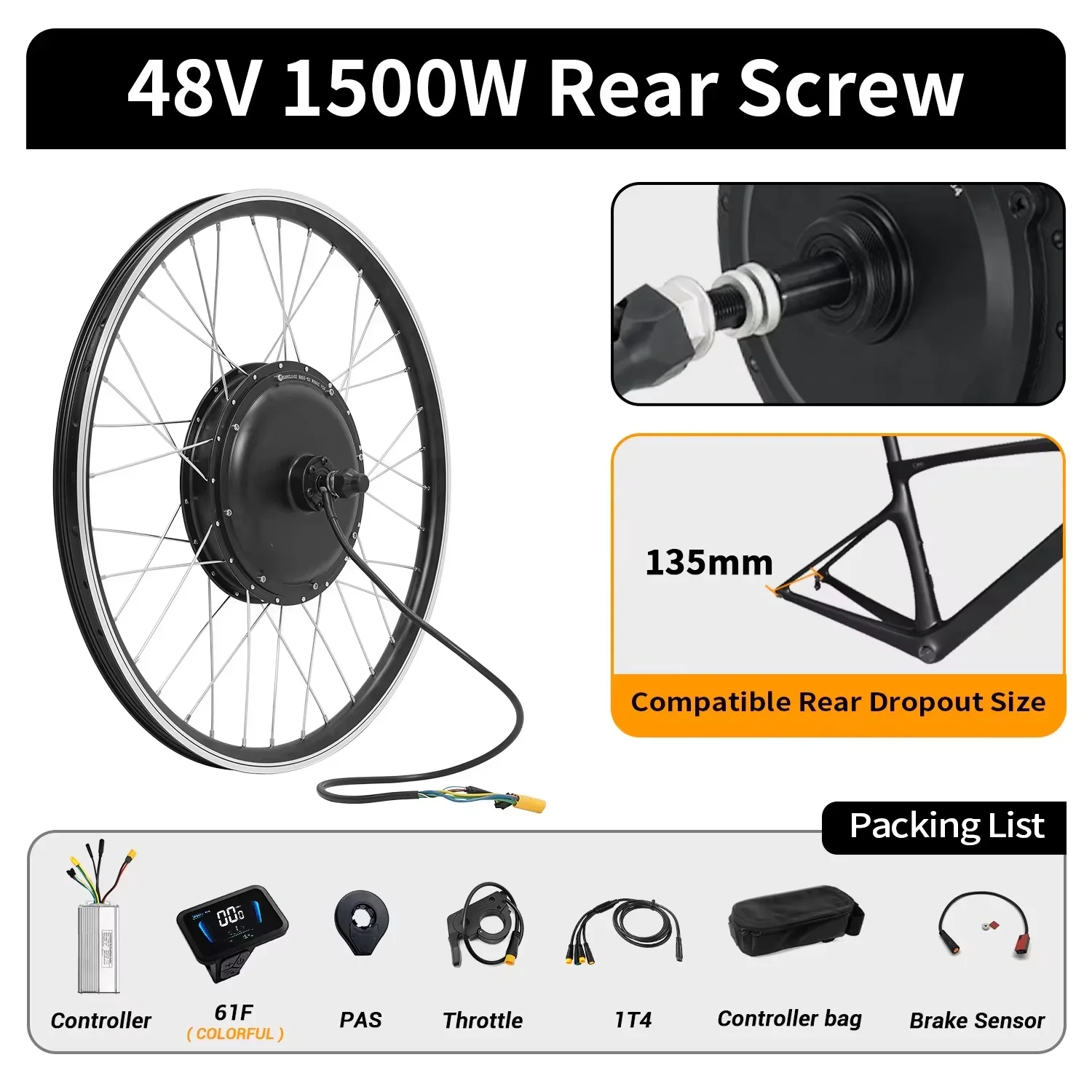 ESOULBIKE 72V 3000W 52V 2000W Achterwielnaafmotor 48V 1500W 1000W Elektrische fiets ombouwkit met 20Ah 30Ah 35Ah accu