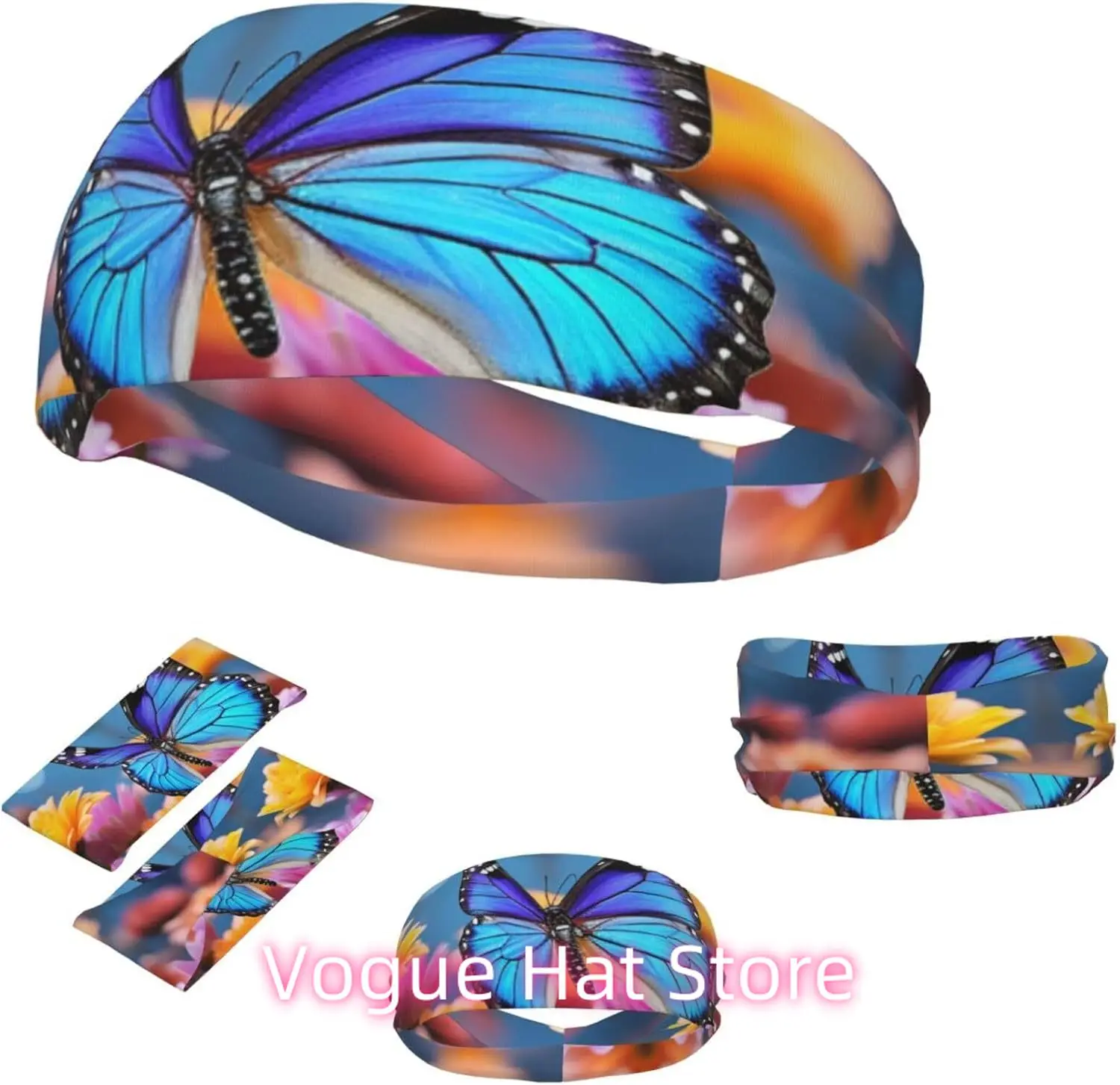 

Спортивная повязка на голову для мужчин и женщин, влагоотводящая спортивная повязка на голову, красочные повязки для тренировок с цветами-бабочками, нескользящая повязка на голову