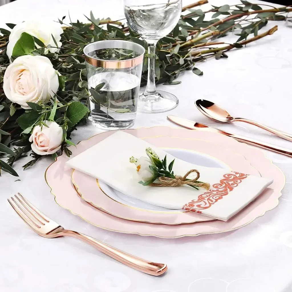 

High quality Pink Plates - 10.25inch Baroque Pink &Gold Disposable Dinner Plates for Upscale Parties &Wedding-Special for