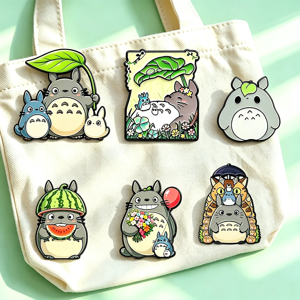 4/6Pc Kawaii Forest Spirit Grey Cat Enamel Pins Cute Cartoon Elf Lapel Brooch Badge For Backpack Anime Souvenir Gift For Friends