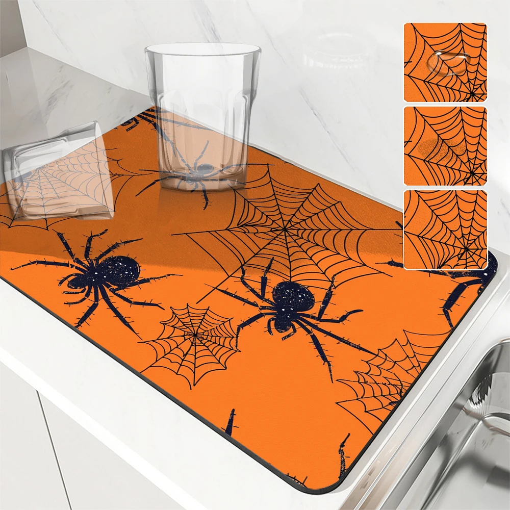 

Кухонный коврик для сушки на Хэллоуин, паутина, Впитывающий Коврик для кофе, нескользящий коврик для сушки стаканчиков, аксессуары для украшения стола