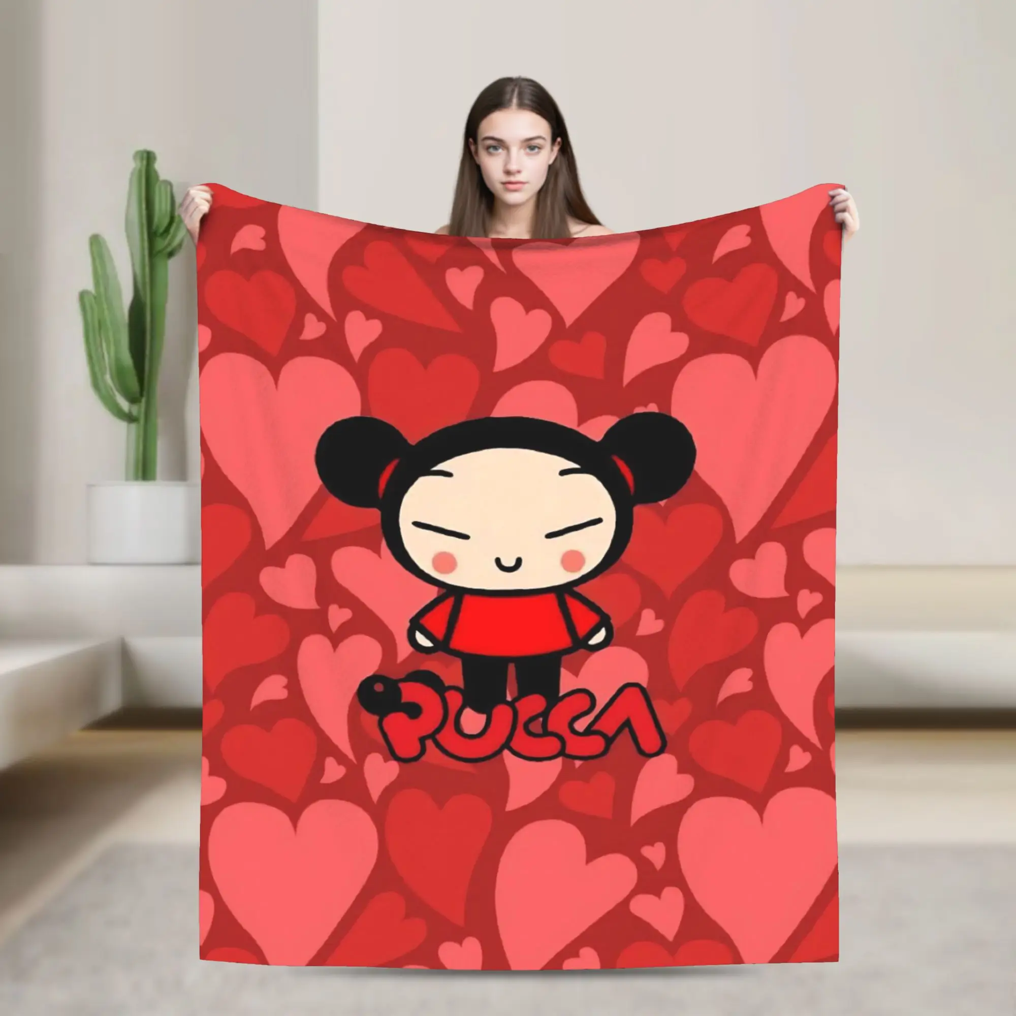 Cute P-Pucca Anime Blanket Fleece Textile Decor  Breathable Lightweight Throw Blankets for Sofa Travel Plush Thin Quilt