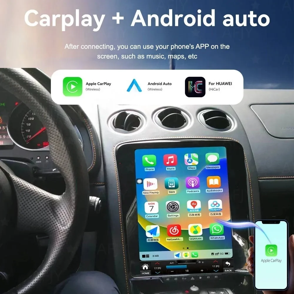 Radio Estéreo para Auto con Android 14 de 12.1 Pulgadas para Lamborghini Gallardo 2007-2014, Carplay, GPS, Navegación, Grabadora, Reproductor Multimedia para Auto