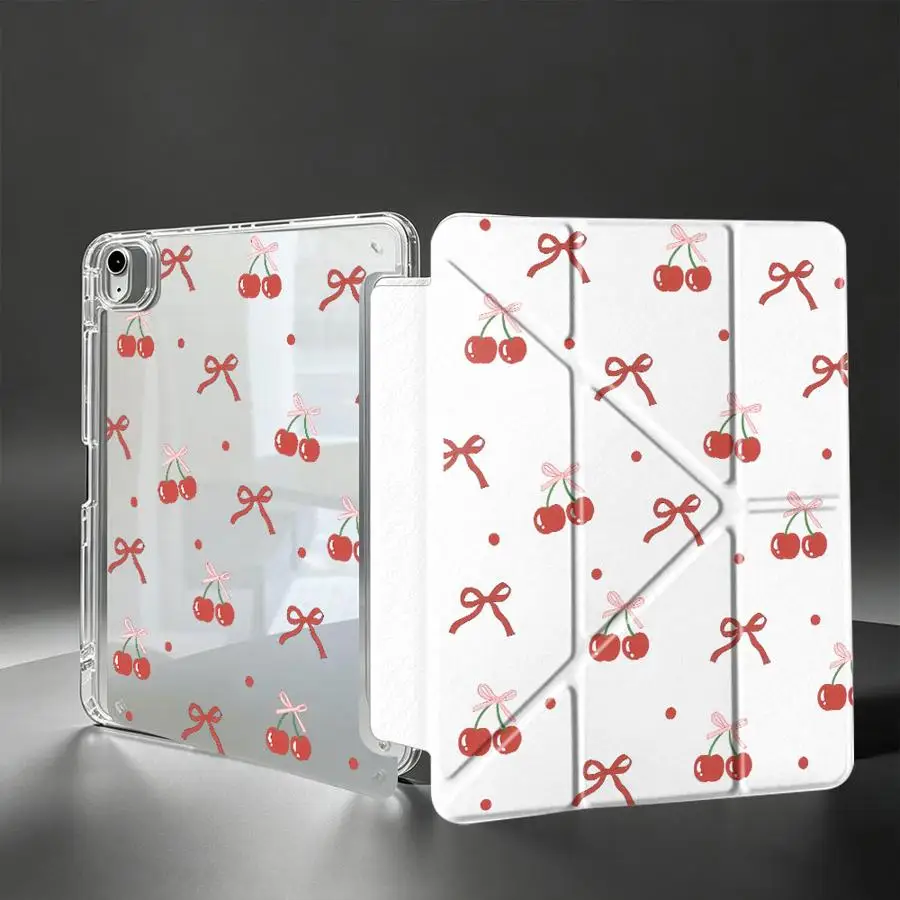 Cherry & Bow Print Tablet Case For Samsung Galaxy Tab S8 A11 S9 Plus A9 Plus S7 FE A8 S10 Lite With Pen Slot Cover