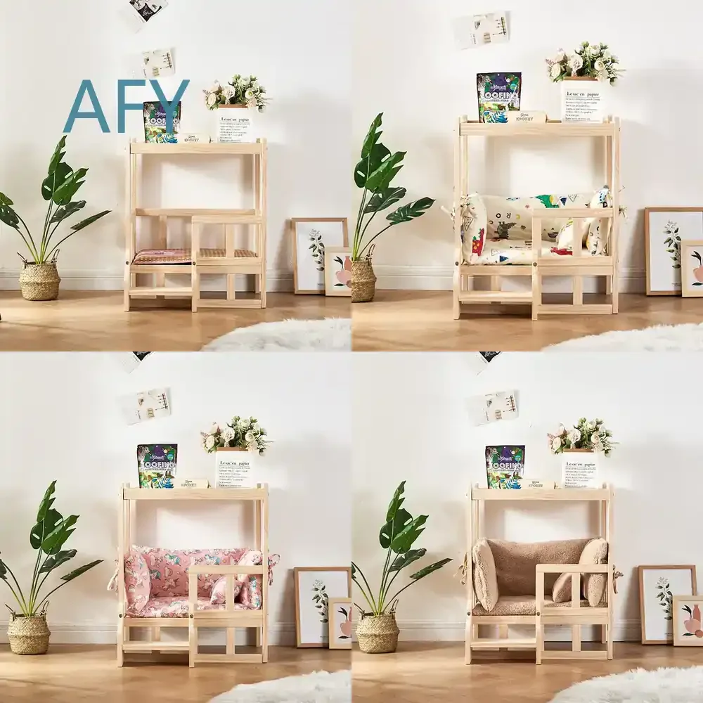 Bedside Table for Cats and Dogs Nest Bed Solid Wood Cabinet All-in-One Dual-Use Pet Furniture Indoor Double-Decker