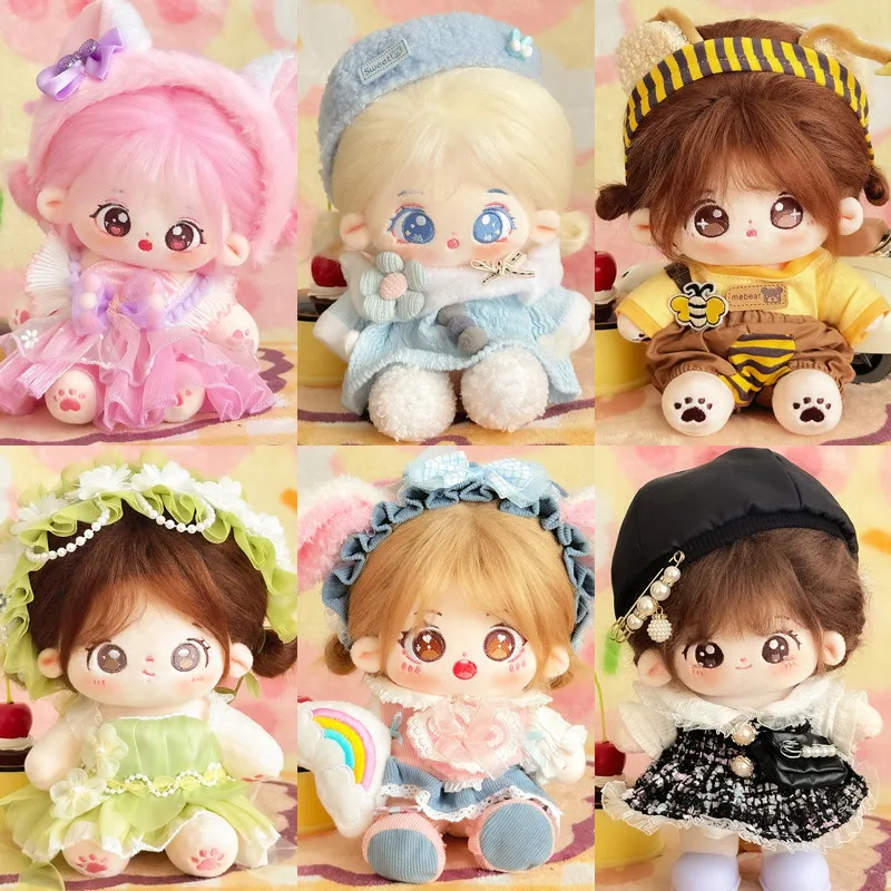 20cm Kawaii Cotton Dolls Anime Plush Stuffed Figure Bell Orchid/Green Plum/Butterfly Doll Wearable Clothing Dress Up Gifts