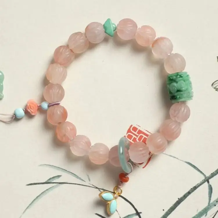 UMQ Pure Natural South Red Ice-like Original Niche Design White Single Circle Girl Heart Pumpkin Beads Lotus Beads Bracelet