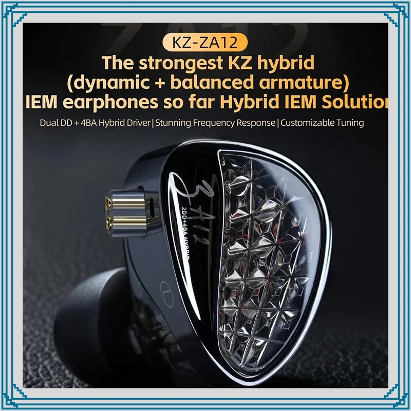 KZ ZA12 2DD+4BA Hybrid IEM Hifi Wired In-Ear Earphones Adjustable Tuning Sports Noise Cancellin Gaming Monitor Headphones