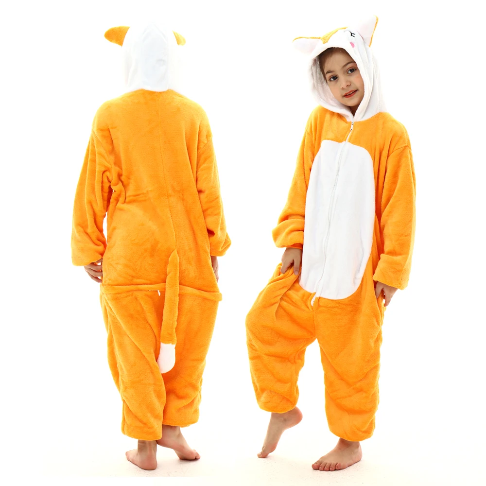 Boys Dinosaur Kigurumi Pajamas Winter Warm Flannel Kids Onesies Pijama Unicorn Kigurumi  Animal Hooded Jumpsuits Fox Sleepwear