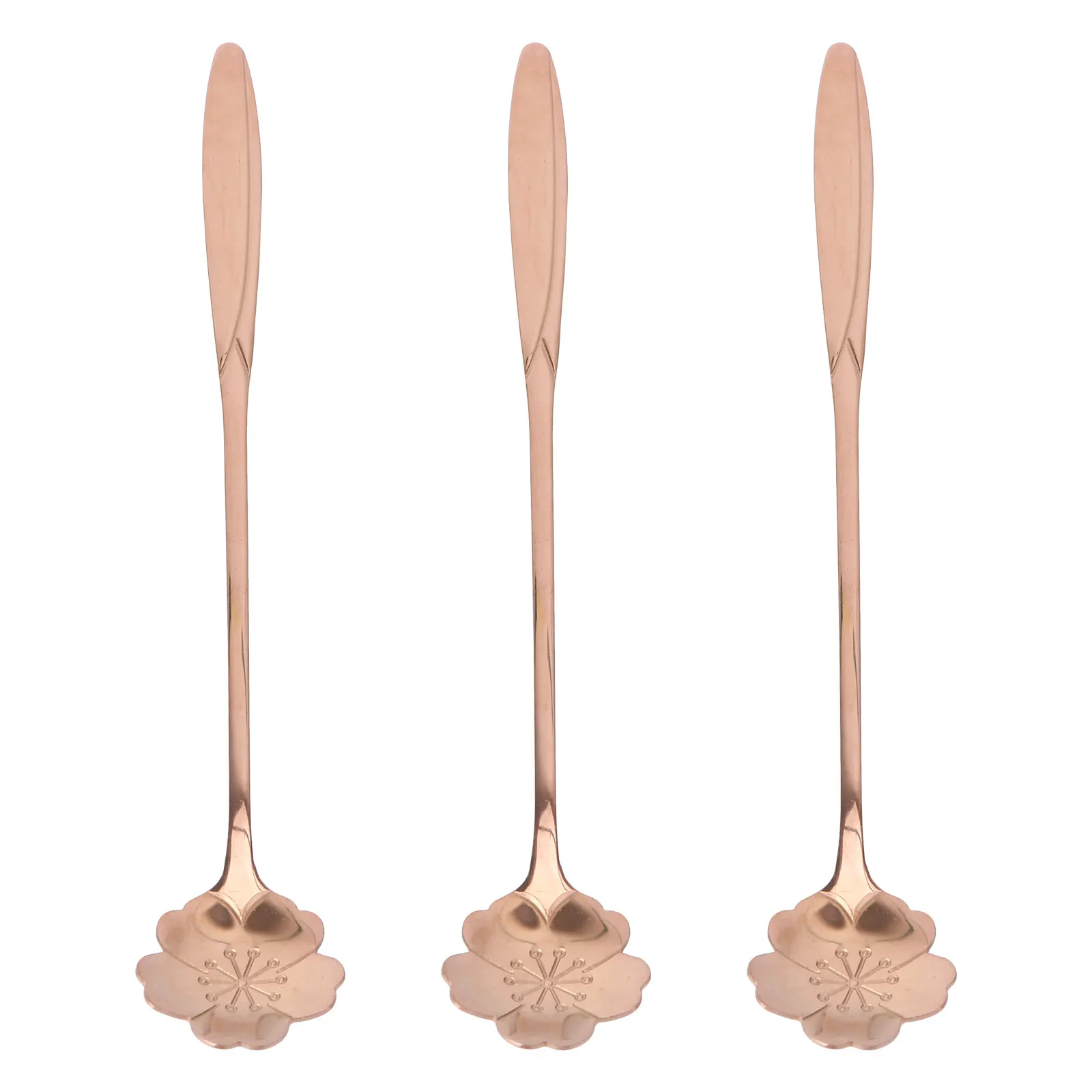 

3 pcs Stainless Steel Spoons Petal Shaped Long Handle Mixing Coffee Dessert Cherry Blossom Rose Golden Corrosion Resistant