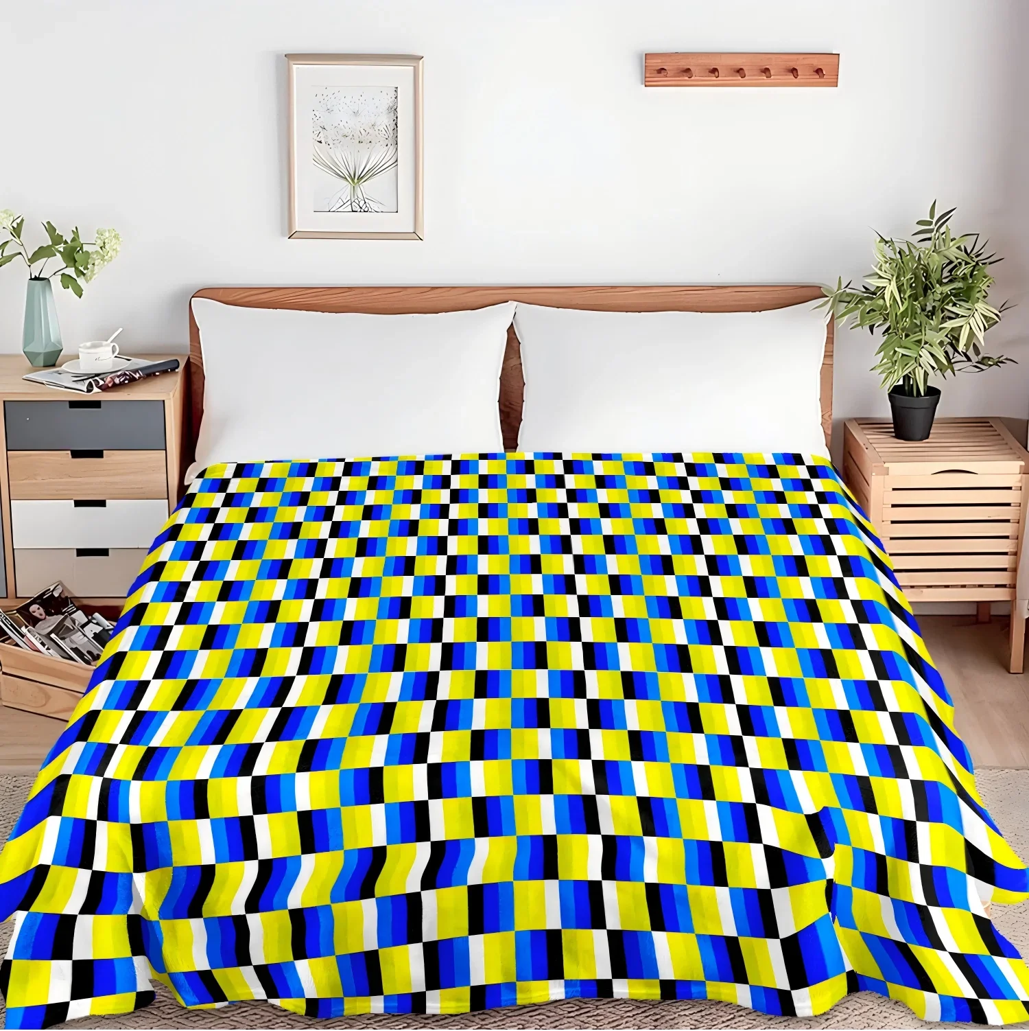 

1PC Throw Colorful Plaid Yellow and Blue Flannel Blanket for Couch Bed Sofa Cozy Comfy Warm Festival Decor blankets All Season