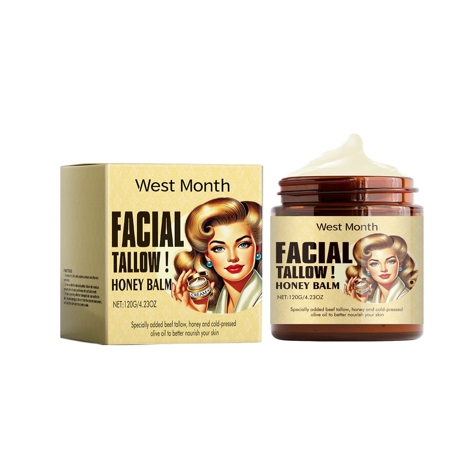 West Month Tallow Honey Moisturizer, feuchtigkeitsspendende, feuchtigkeitsspendende, feuchtigkeitsspendende, hautweichende, beruhigende, trockene Feuchtigkeitscreme