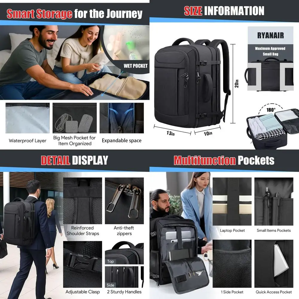 

Рюкзак для путешествий, расширяемый, 40-50 л, ручная кладь, очень большой, одобрен TSA, легкий, для выходных или для мужчин