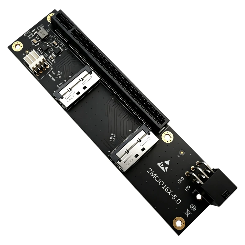 PCI-E 5.0 X16 to Dual MCIO 8i Adapter Card Riser SFF‑1016 74Pin Connector with 6PIN Power For Gen5 U.2 NVMe SSD or GPU Expansion