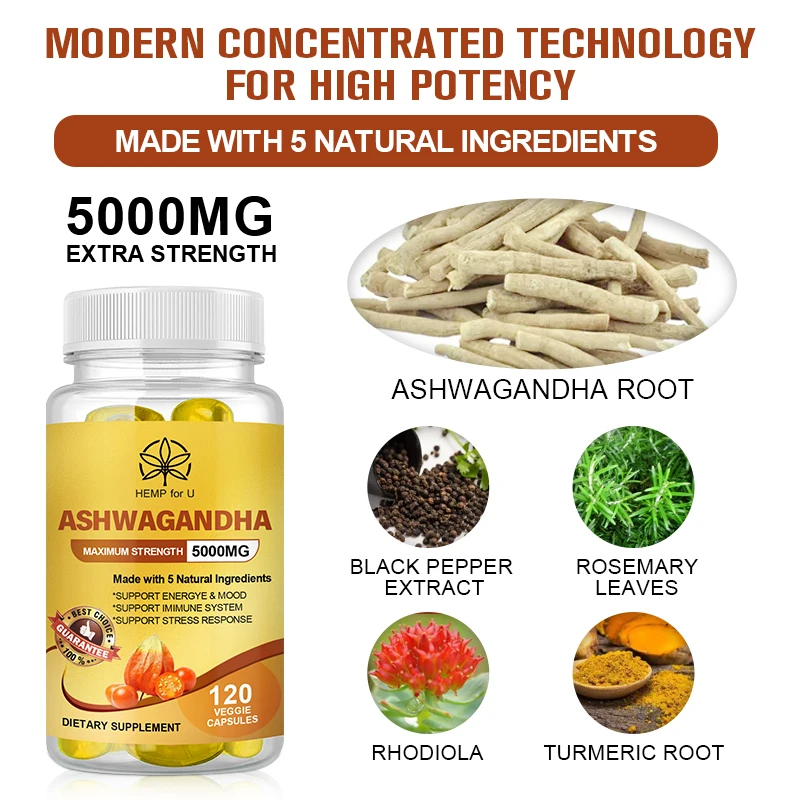 BBEEAAUU 500MG Ashwagandha Extract Capsules Relieve Stress and Support Sleep Improving Mood Immune Health