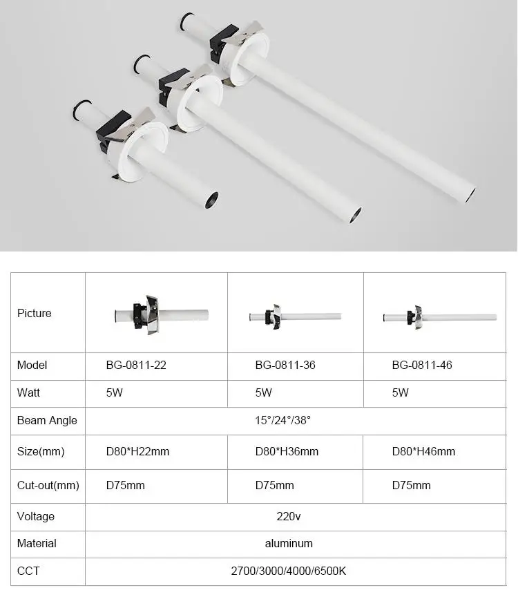 2026 New Arrivals 5w 75mm IP20 COB Cut Hole Aluminium Downlights Led Recessed Downlights Led Dimmable 5w 220v Adjustable