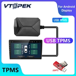 Vtopek USB TPMS Car Tire Pressure Alarm Monitor System for Car Android Navigation Player with 4 Sensors 5V Wireless Transmission