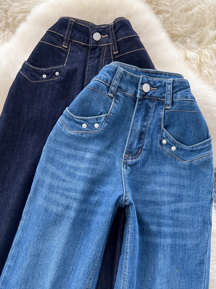 2025 Nowe Micro-Pants American Hot Girl Denim Pants Jesień/Zima Wysoki Stan Plus Size Wąskie Szerokie Nogawki Proste Jeansy Spodnie Odzież Wierzchnia