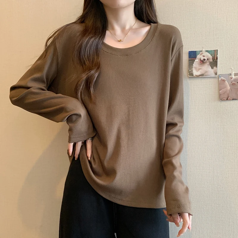 Style AYu Big-size Round Neck Skull Cover Solid Loose Long-sleeved Eener T-shirt Women TS3301