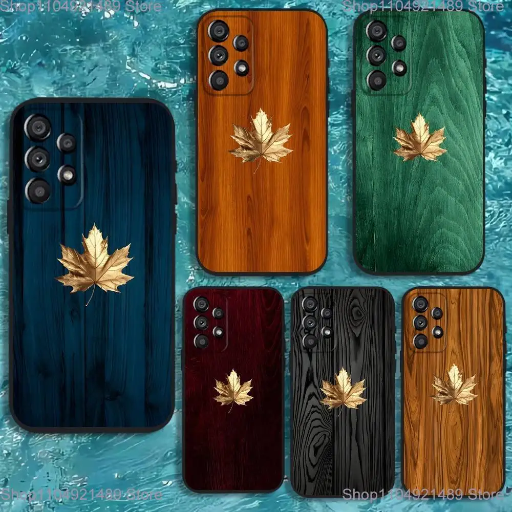 

Business Wooden Metal Maple Leaf Phone Case For Samsung Galaxy A20,A21s,A22,A31,A32,A52,A53,A72,73,A80 Soft Black Cover