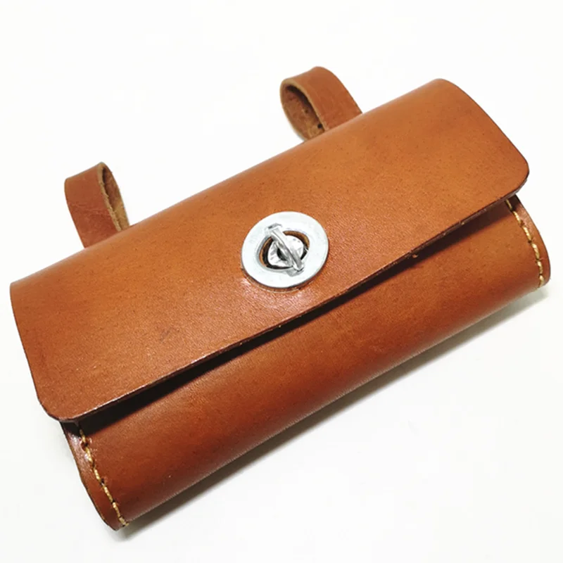 P4 Bicycle Bags100% Pure Leather Retro Bike Hang Bag Handmade Pure Cowhide Saddle Bag Handlebar Bag Bike Equipment Brown16*3*8cm