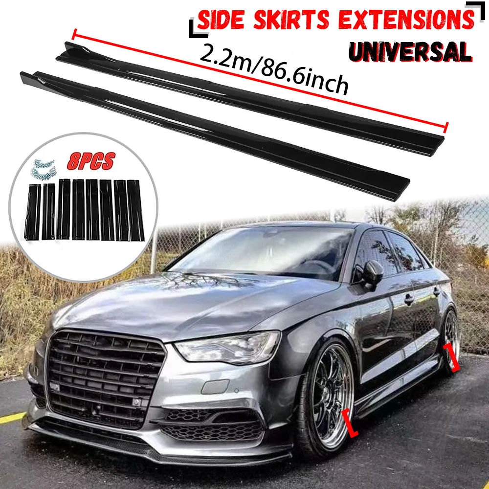 8PCS 2.2m Universal Side Skirt Extensions Winglet Splitters Lip Side Spoiler For VW Golf Polo For Audi A3 A4 A5 For BMW F20 F30