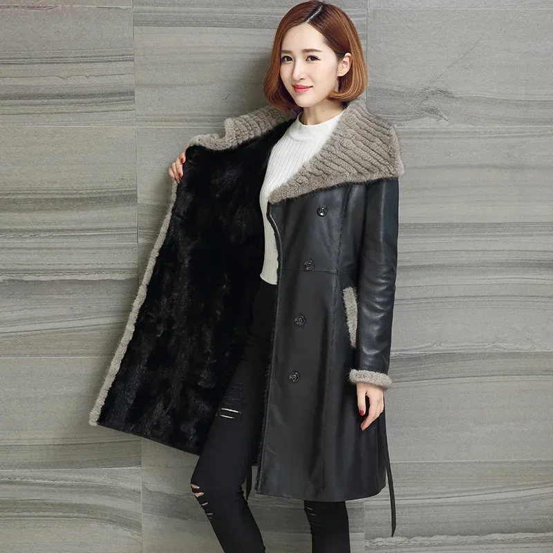 Genuine Leather Jacket Women Luxury Winter 2024 Mink Fur Liner Leather Jackets Real Sheepskin Coats Women Fur Coat Windbreaker