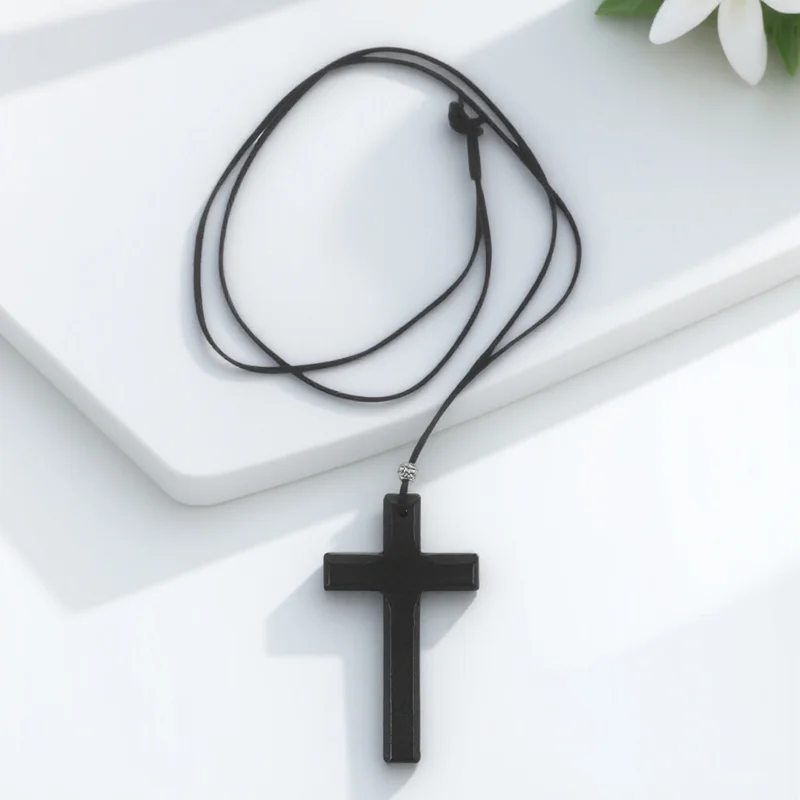 

Wooden Hanging Ornament Black Handcrafted Christian Symbol Rearview Mirror Decor for Vehicle