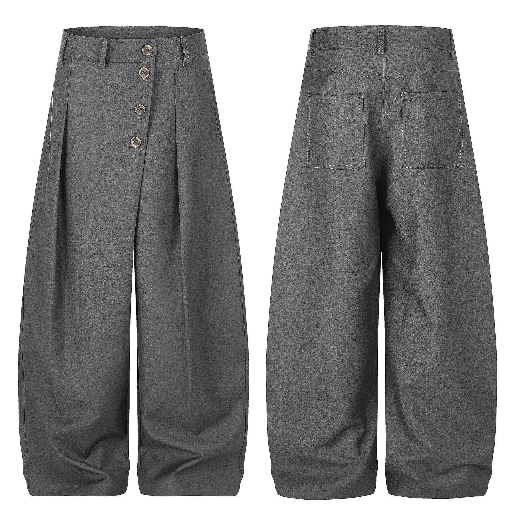 Cleanfit Fashion Commute Baggy Suit Pant Men Women Folded Irregular Buckle Loose Casual Wide Leg Scimitar Pants Trousers