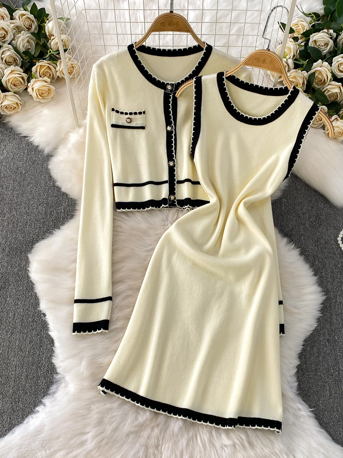 

Осенний роскошный вязаный облегающий круглый открытый кардиган и комплект Dr, цветной дизайн, модный женский размер больших размеров