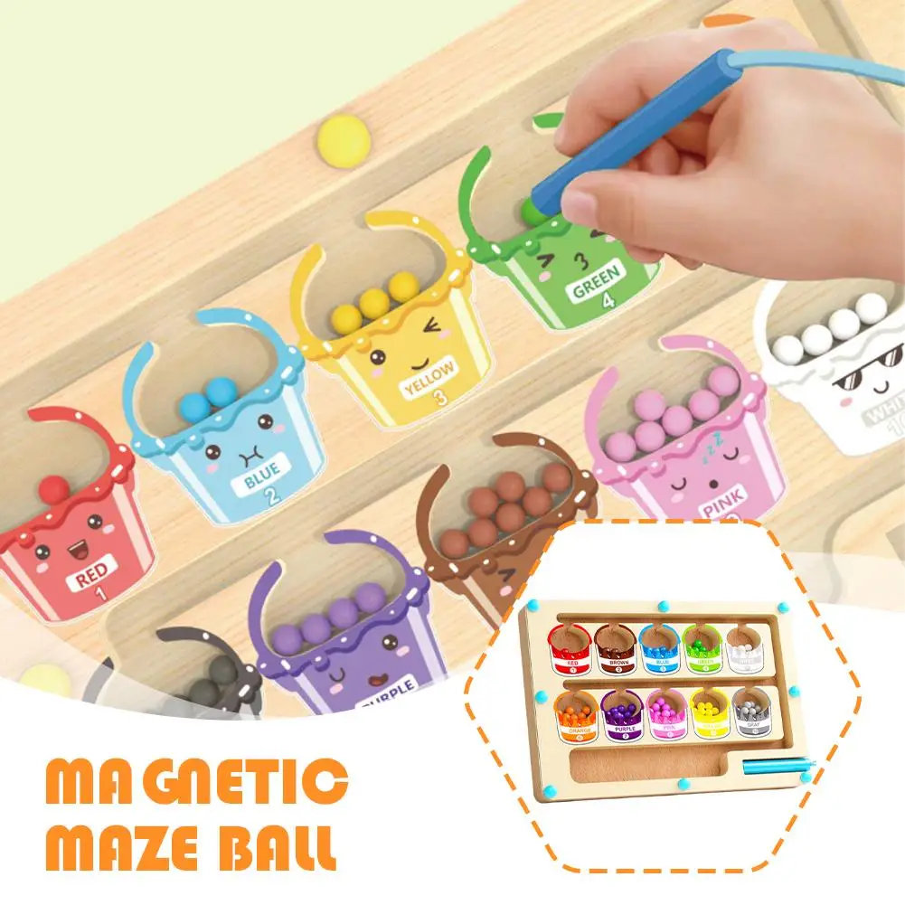モンテッソーリ磁気色分けゲーム迷路ボードペン移動ビーズゲーム木製コントロール感覚遊び教育玩具子供向け