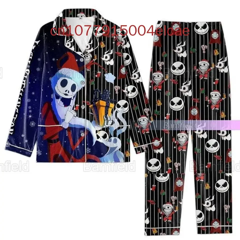 Spring and Autumn New Jack Skellington Pajama Set 3D Printed Disney Casual Men\'s and Women\'s Long Sleeve Shirt Pajama Set