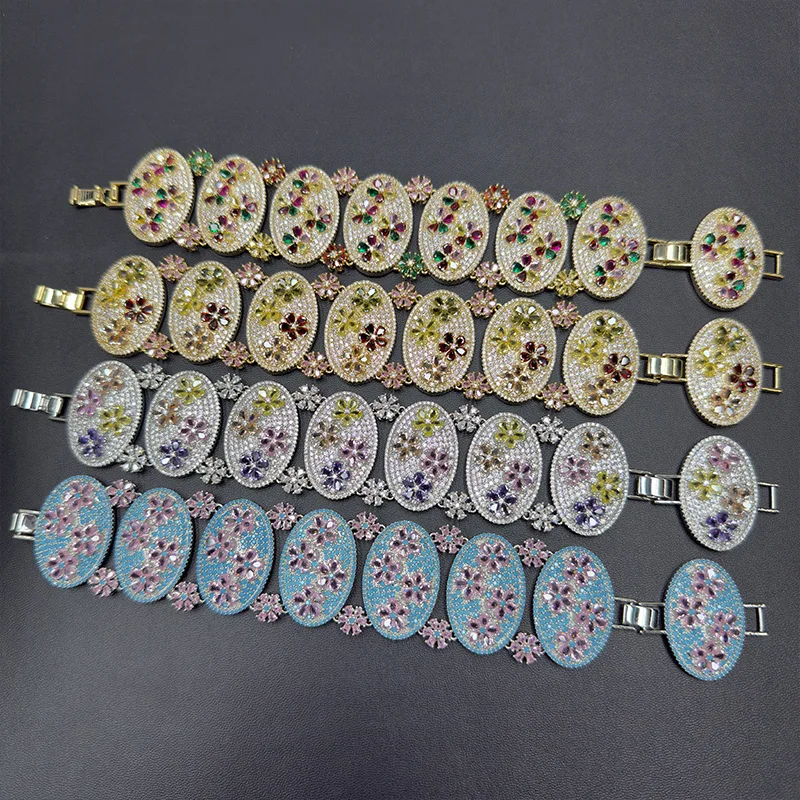 luxury cubic zirconia bracelet for women jewelry silver gold color multicolor blue pink flower bracelet gala event dinner party