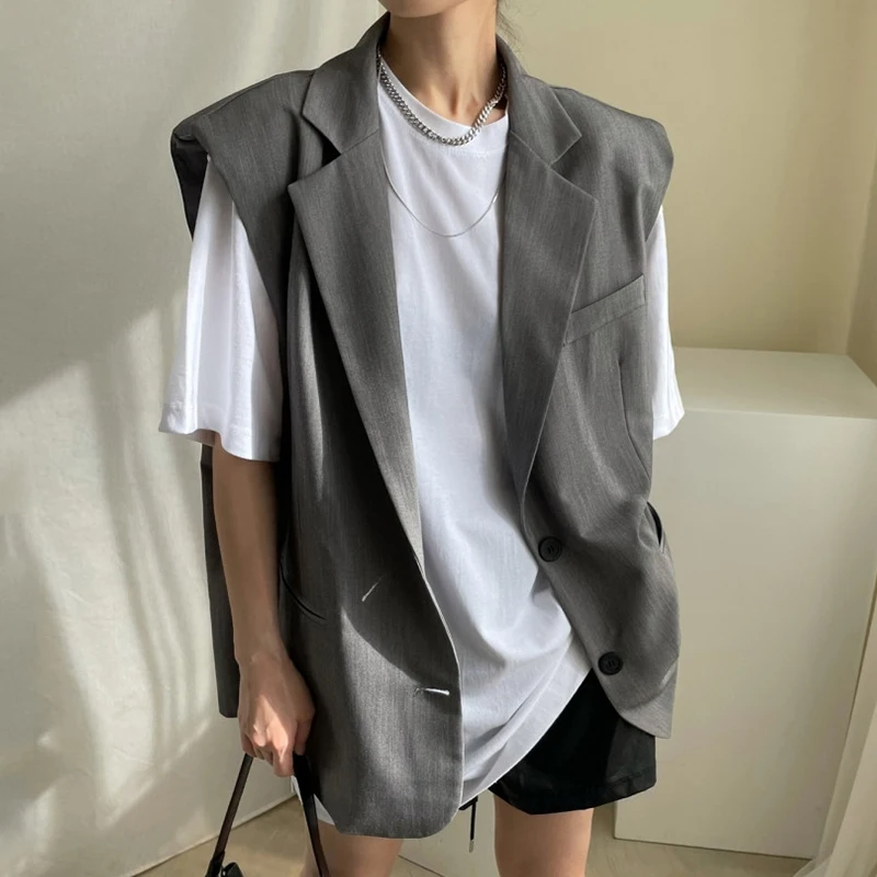 

Chic Vintage Suit Jaet with Two Buttons Loose ort Sve T-irt Women's Faion Set Cotton Material Summer Collection