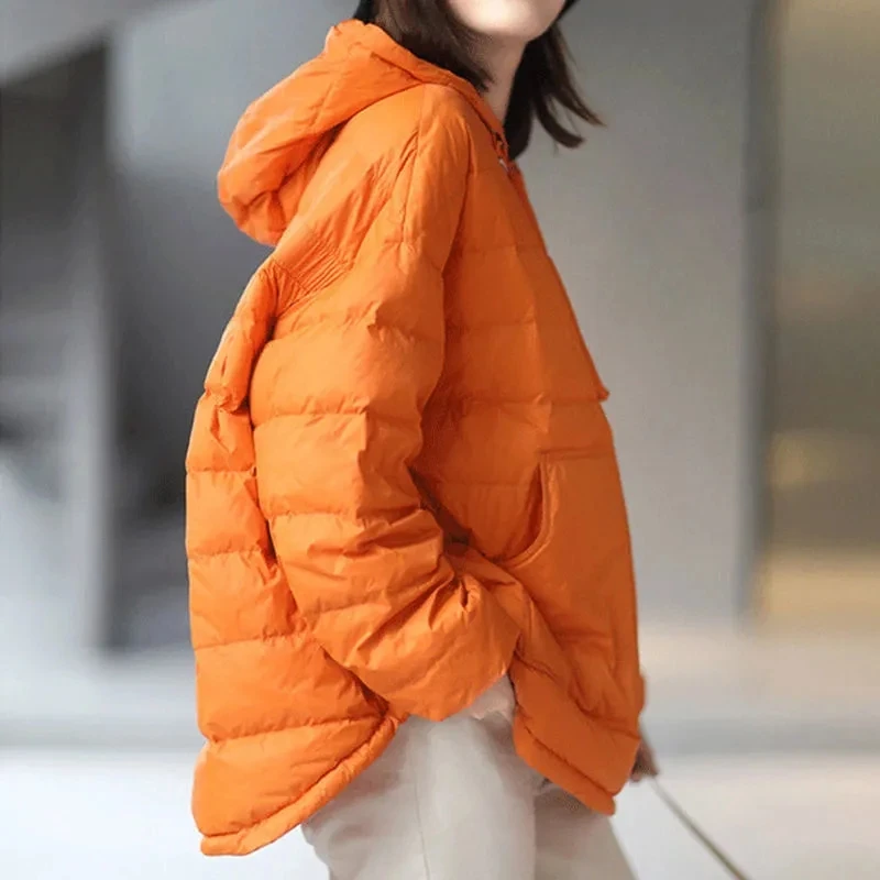 Autumn Women Cotton Padded Hoodies Jacket with Pockets Solid Loose Lightweight Hooded Winter Jackets for Women Casual Outerwear