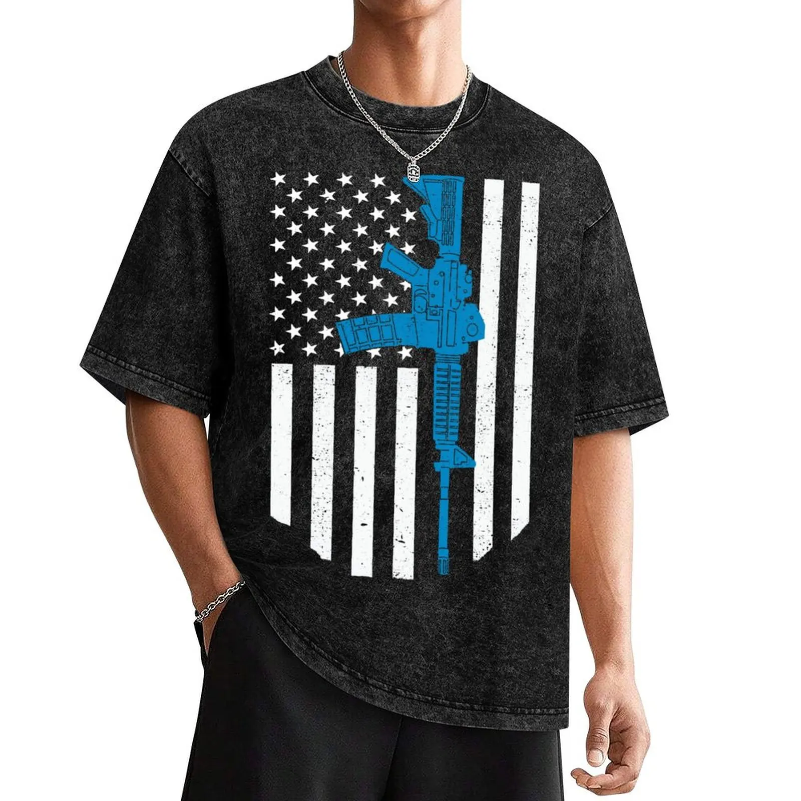 

American Flag AR15 Rifle Gun Gift Patriotic 2nd Amendment T-Shirt plain graphic t shirts oversized t shirt clothing for men