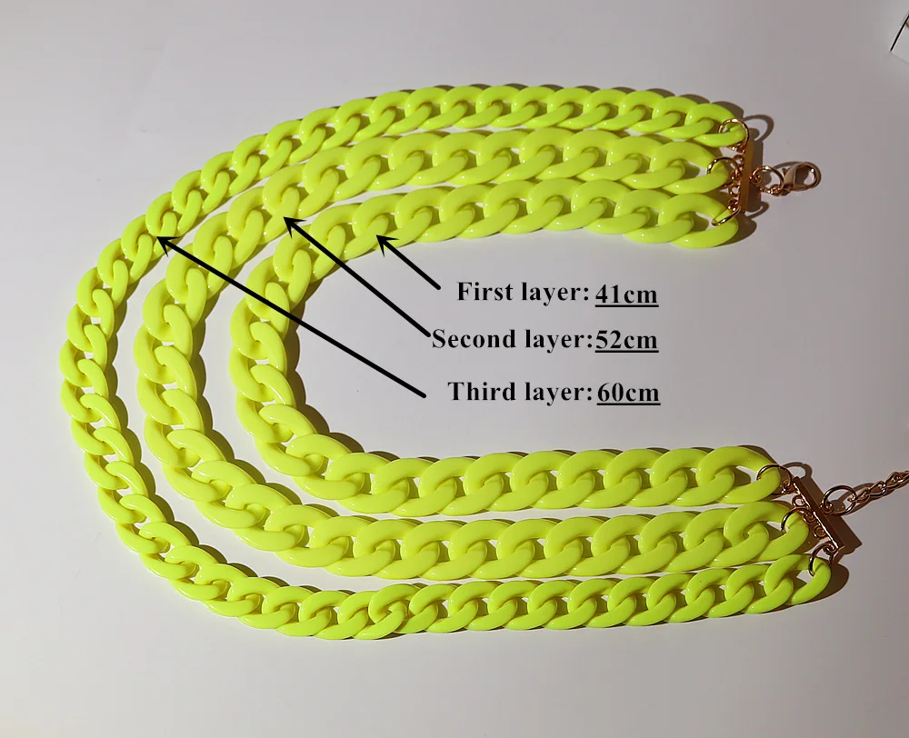 FishSheep Neon Color Acrylic Multi Layer Chain Necklace for Women Punk Resin 3 Layer Chunky Link Chain Collar Necklace Jewelry