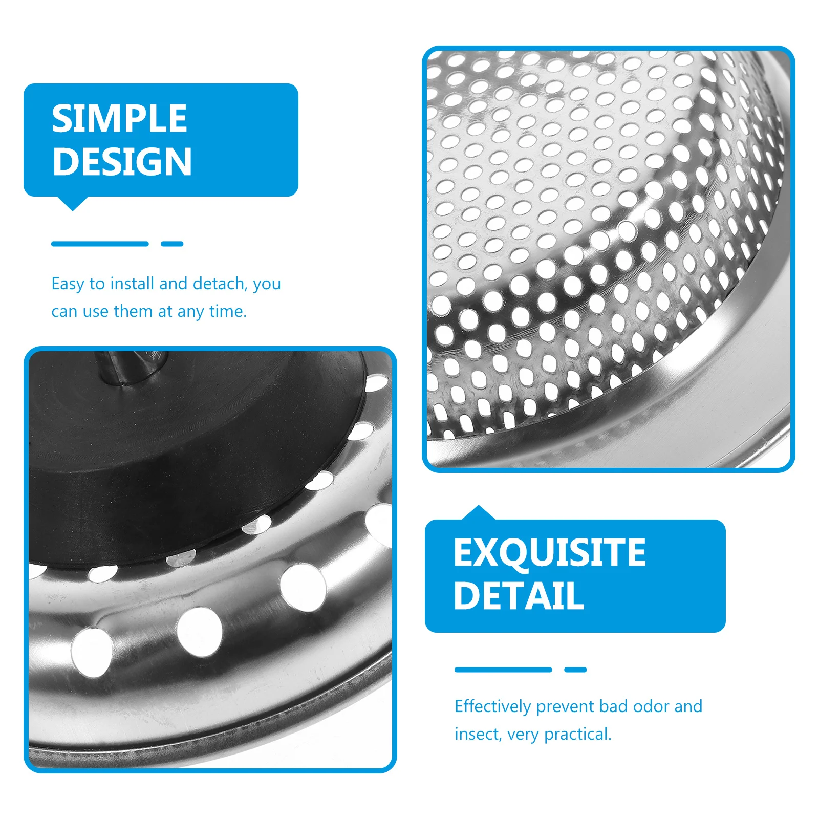 1 مجموعة مصفاة حوض بالوعة المطبخ استنزاف سلة الفولاذ المقاوم للصدأ الأسود المغلفة مكافحة انسداد تصفية لحطام الطعام حواف ناعمة