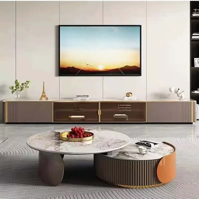 Modern Multi-Functional Nesting Coffee Table Set, Grey Marble Round Design Household Tea Furniture for Living Room Daily Decor