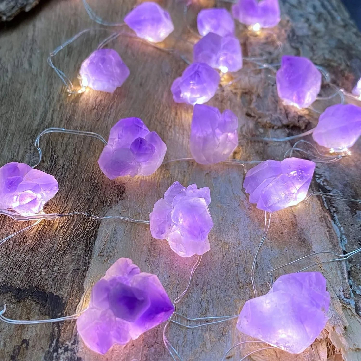 Amethyst Crystal Fairy Lights - 20 Raw Stones Healing String, Remote Control USB Plug, Bedroom and Wedding Decor