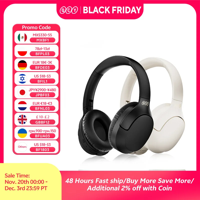 QCY H2 Pro Wireless Headphones Bluetooth 5.3 Earphones BASS Mode HIFI 3D Stereo Headset 70H Playtime Over the Ear Gaming Earbuds