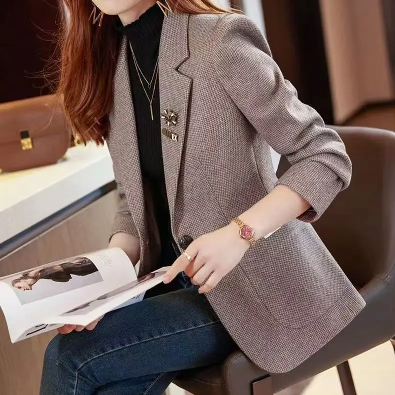 

Retro Sequin Korean Jacket Woman Very Warm Women's Blazer Suits Tailoring Clothing Long Coat Fall Outfits Casual E12758