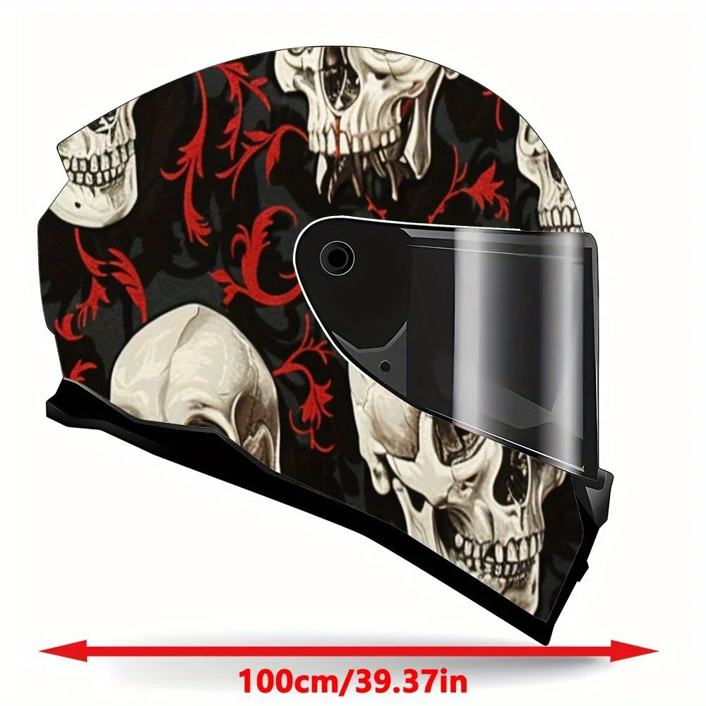 Spooky Skull and Red Floral Patterns PVC Motorcycle Helmet Vinyl Wrap, Self-Adhesive Waterproof Sticker, Anti-Scratch Decorative