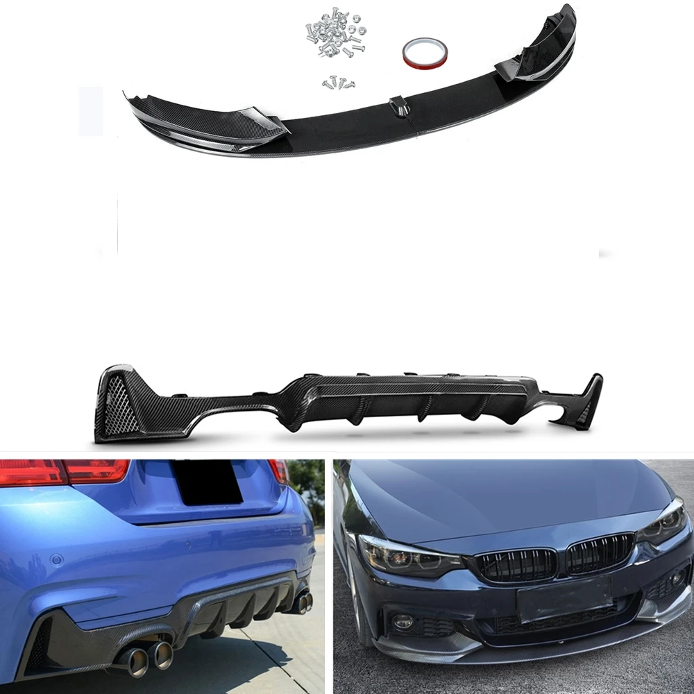 

Front Bumper Spoiler Lip Blade & Rear Diffuser Bilateral Exhaust Double Out For BMW F32 F33 F36 4 Series 435i M Sport 2014-2020